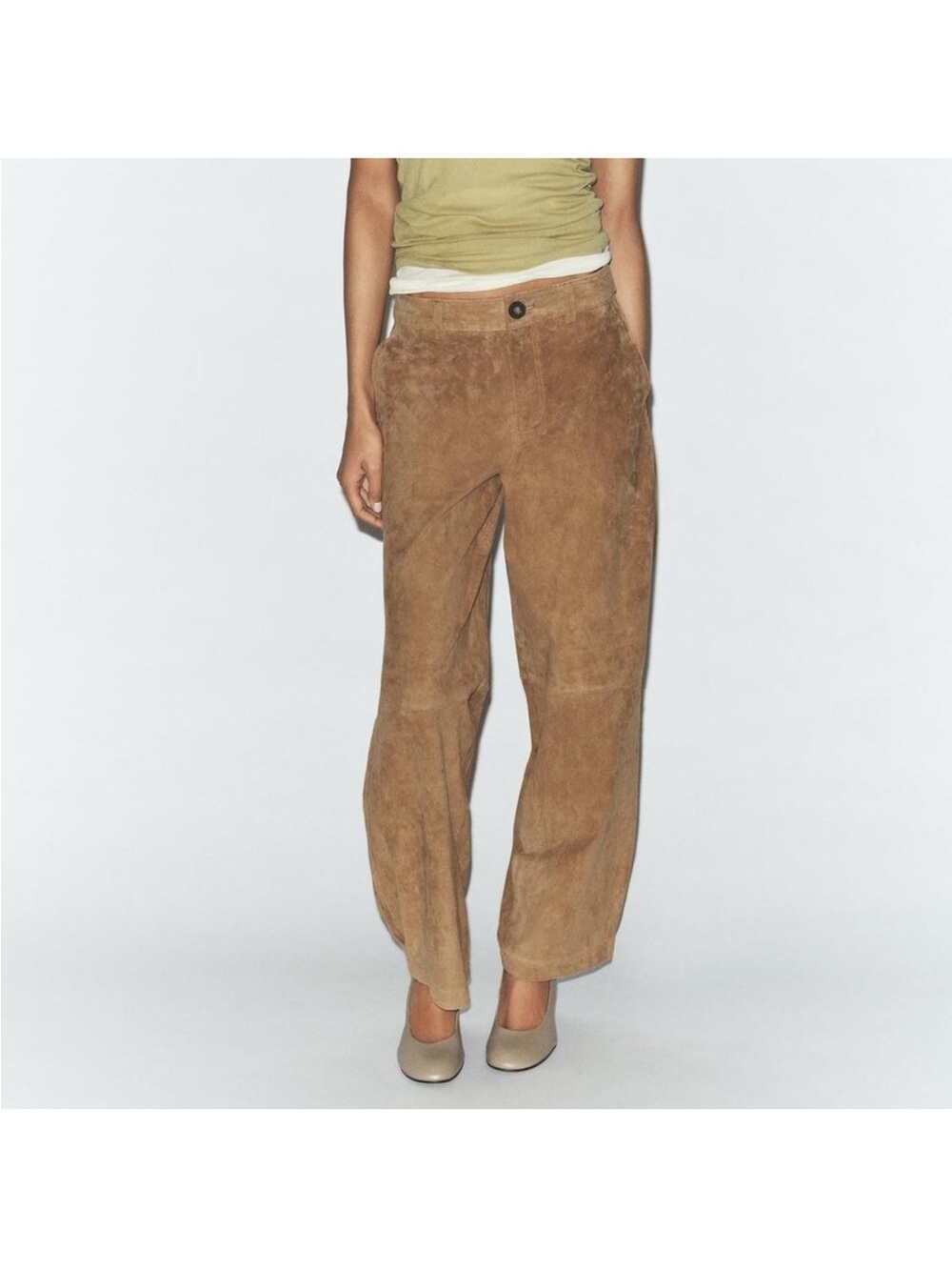 Zara NWT 100% Suede Leather Pants, Taupe Brown 3046/225